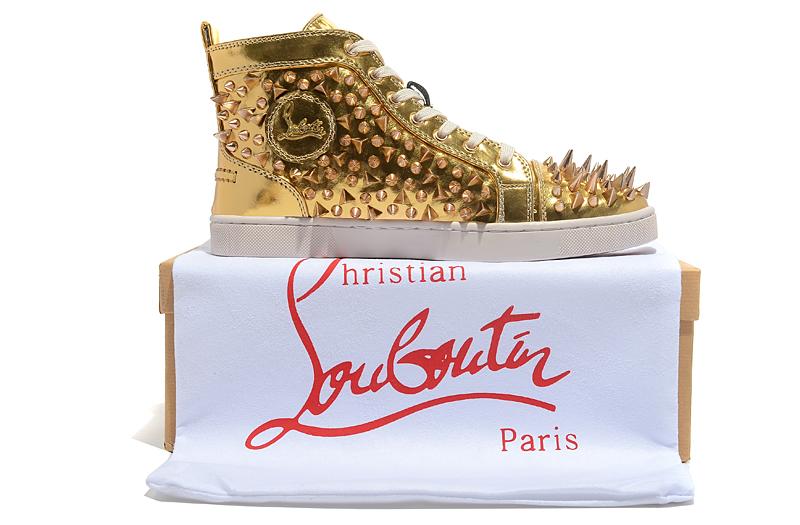 Christian Louboutin Metallic Gold Spiked High-Top Sneakers (Clearance Sale)
