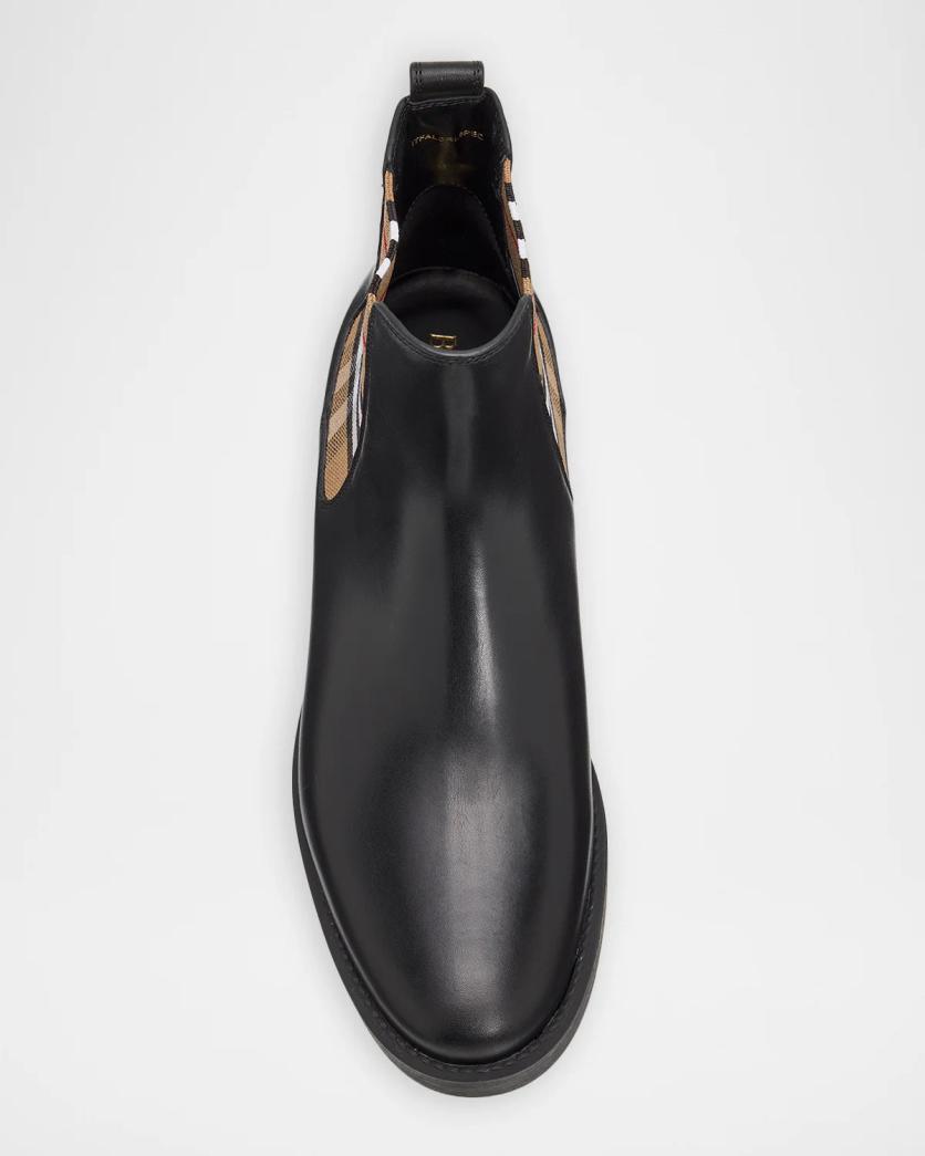 Burberry Check Leather Chelsea Boots in Black(Clearance)