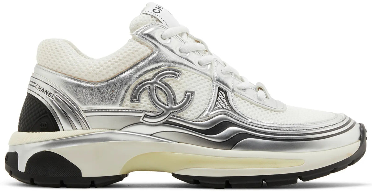 Chanel Silver & White Runner Sneakers CC Logo Low-Top Sneakers (Clearance)
