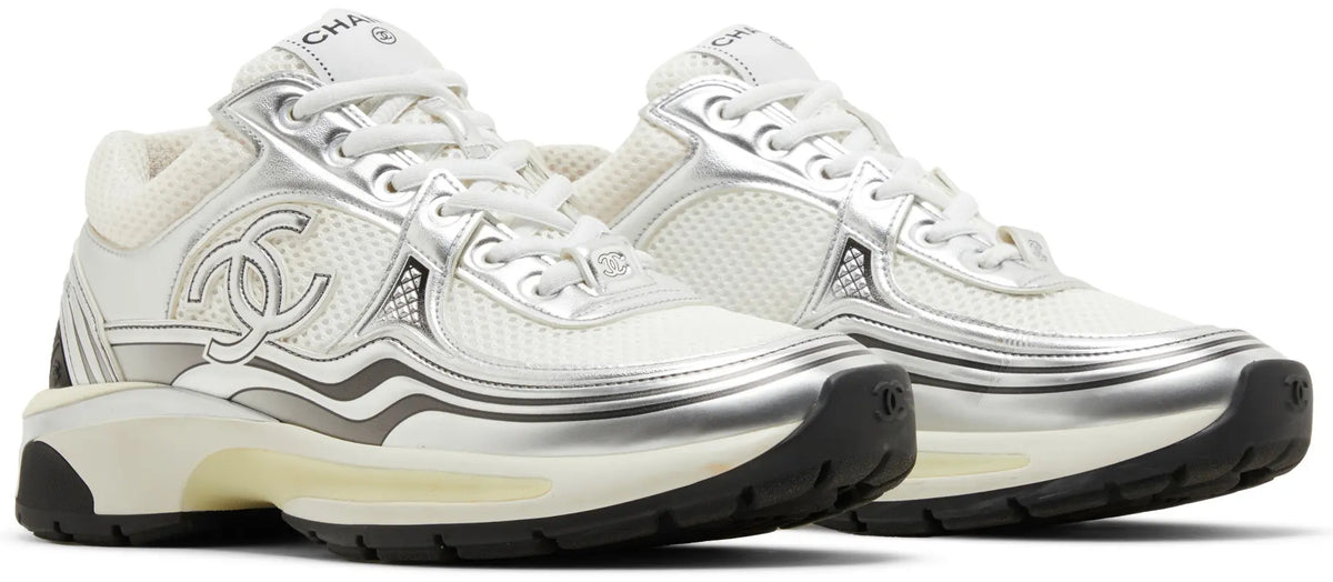Chanel Silver & White Runner Sneakers CC Logo Low-Top Sneakers (Clearance)