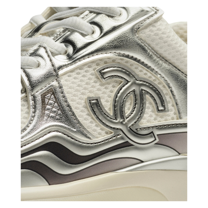 Chanel Silver & White Runner Sneakers — CC Logo Low-Top Sneakers | Clearance