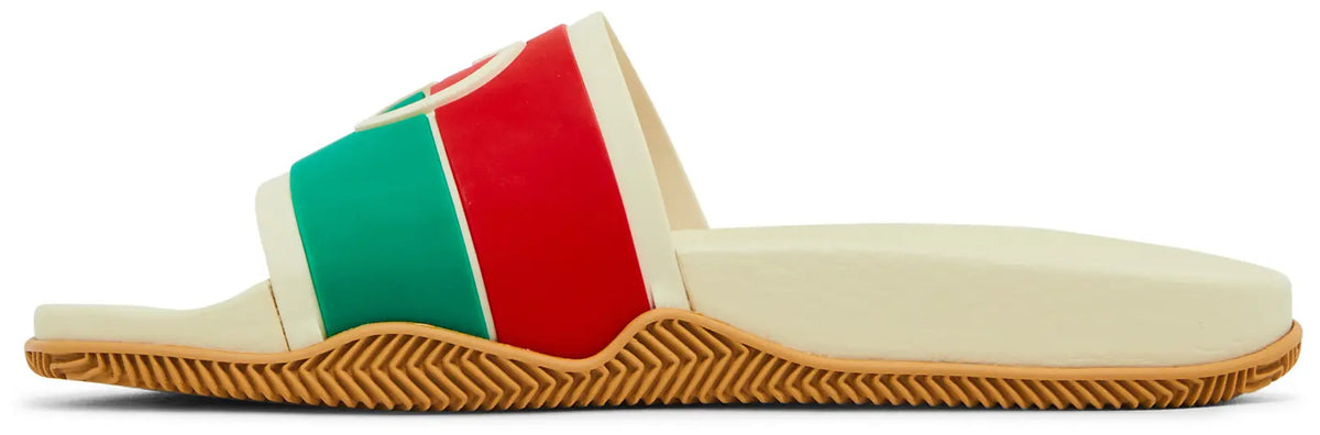 Gucci Cream & Red-Green Stripe Slide Sandals (Clearance Sale)