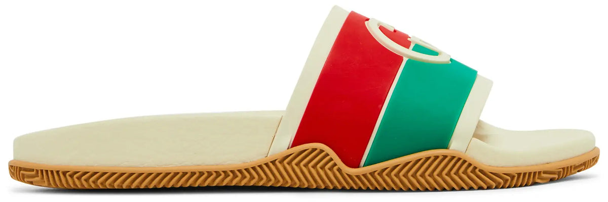 Gucci Cream & Red-Green Stripe Slide Sandals (Clearance Sale)