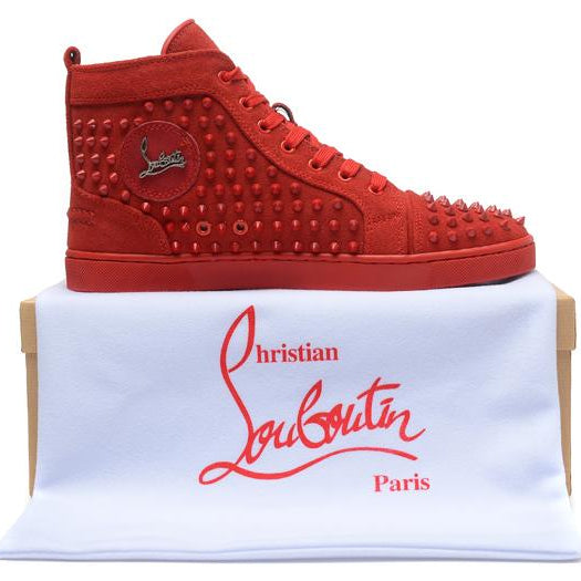 Christian Louboutin Red Studded High-Top Sneakers (Clearance Sale)