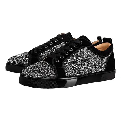 Christian Louboutin Louis Junior Strass Low-Top Sneaker — Black Crystal(Clearance)