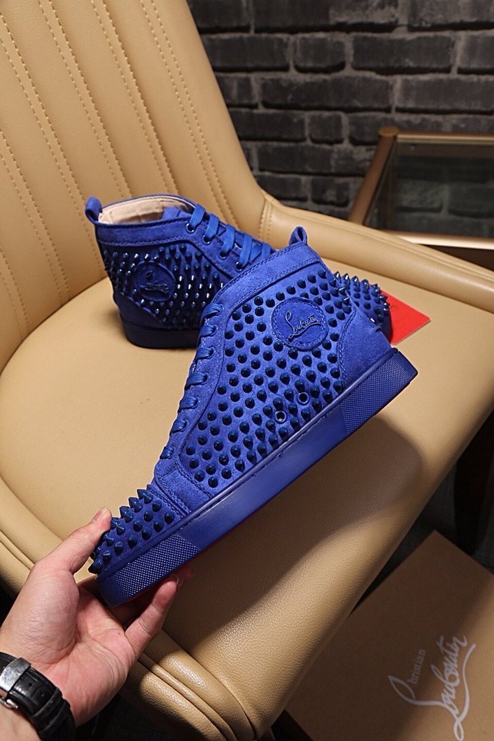 Christian Louboutin Deep Blue High-Top Sneakers with Red Soles (Clearance Sale)