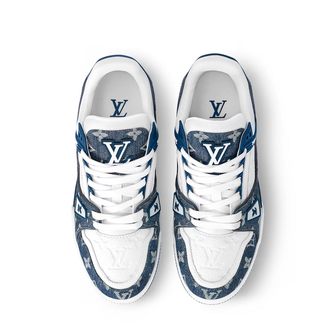 Louis Vuitton LV Trainer Sneaker White Blue Monogram Denim (Clearance)