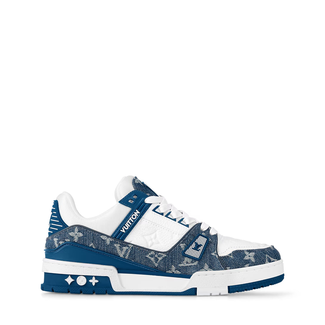 Louis Vuitton LV Trainer Sneaker White Blue Monogram Denim (Clearance)