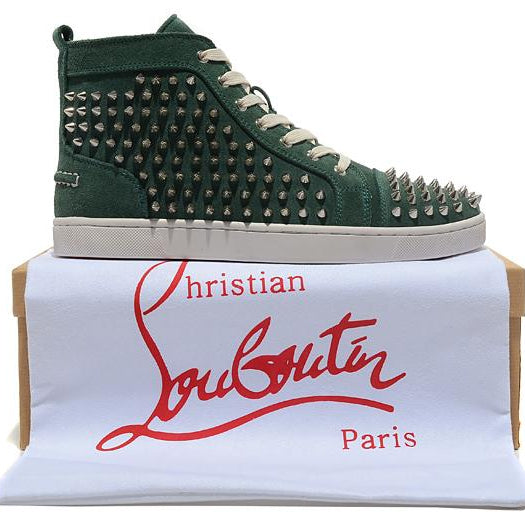 Christian Louboutin Dark Green Studded High-Top Sneakers (Limited Offer)