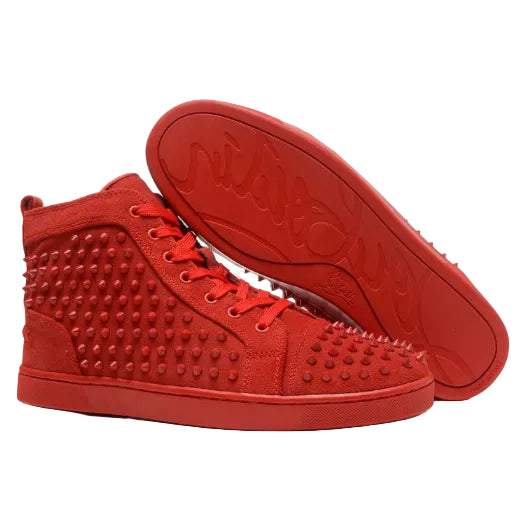 Christian Louboutin Red Studded High-Top Sneakers (Clearance Sale)