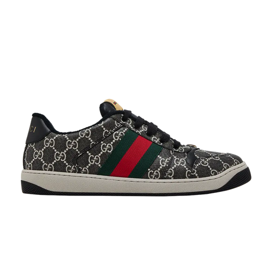 Gucci Black GG Monogram Low-Top Sneakers with Green & Red Stripes (Clearance Sale)