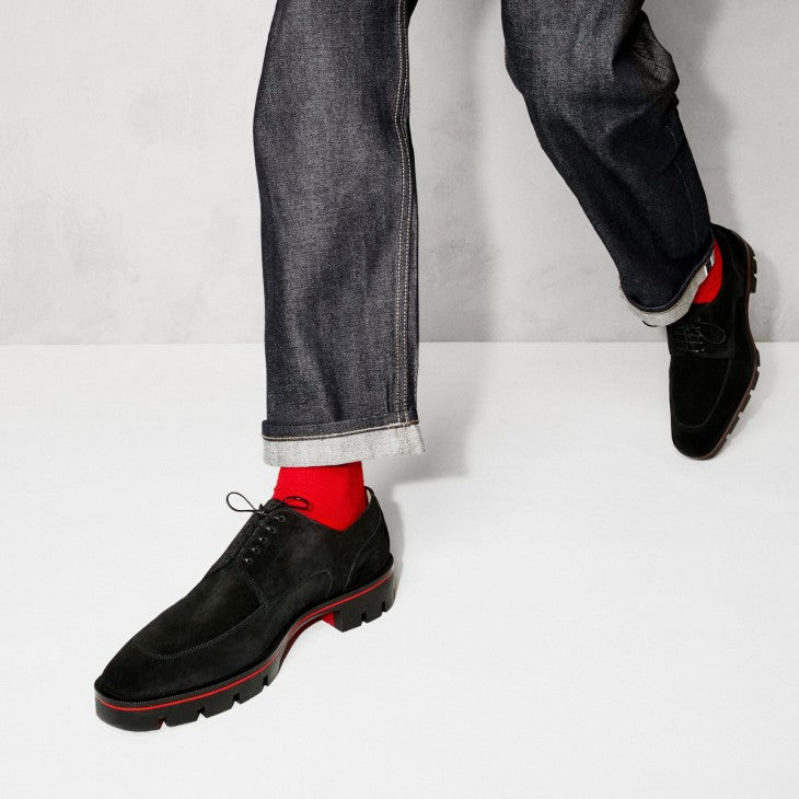 Christian Louboutin Davisol Black Leather Lug-Sole Derby Shoes (Clearance Sale)