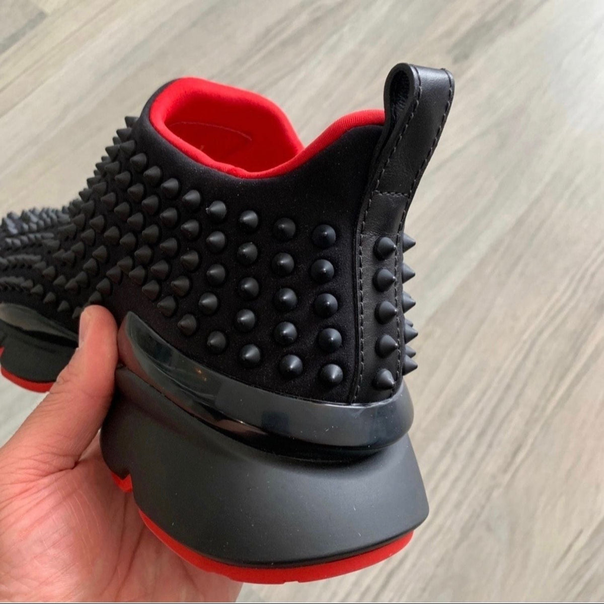 Christian Louboutin Black & Red Spiked Chunky Sneakers (Clearance Sale)