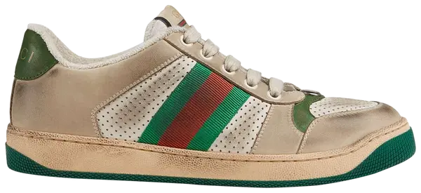 Gucci Beige & Cream Retro Low-Top Sneakers with Green & Red Stripes (Clearance Sale)