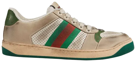 Gucci Beige & Cream Retro Low-Top Sneakers with Green & Red Stripes (Clearance Sale)