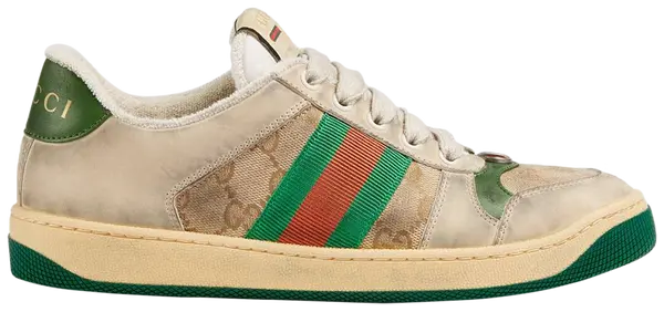 Gucci Beige & Cream Retro Low-Top Sneakers with Green & Red Stripes (Clearance Sale)