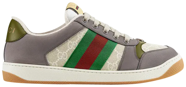 Gucci Beige & Cream Retro Low-Top Sneakers with Green & Red Stripes (Clearance Sale)