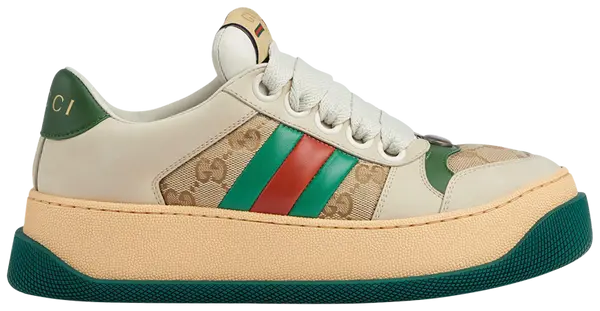 Gucci Beige & Cream Retro Low-Top Sneakers with Green & Red Stripes (Clearance Sale)