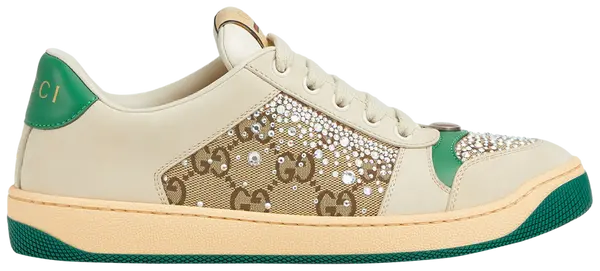 Gucci Beige & Cream Retro Low-Top Sneakers with Green & Red Stripes (Clearance Sale)