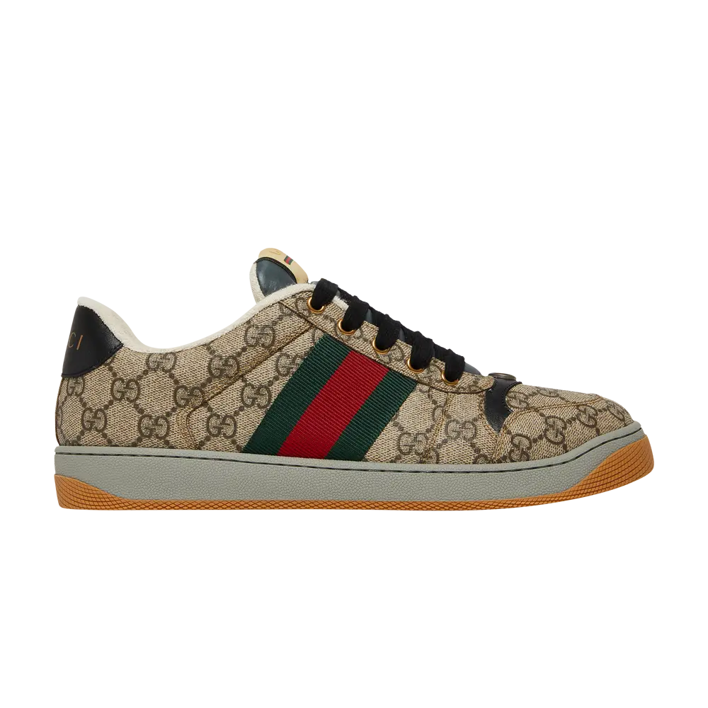 Gucci Beige & Cream Retro Low-Top Sneakers with Green & Red Stripes (Clearance Sale)