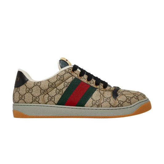 Gucci Beige GG Monogram Low-Top Sneakers with Green & Red Stripes (Clearance Sale)