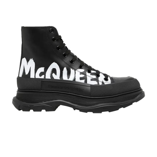 Alexander McQueen Tread Slick Black Graffiti Chunky High-Top Sneaker Boots (Clearance Sale)