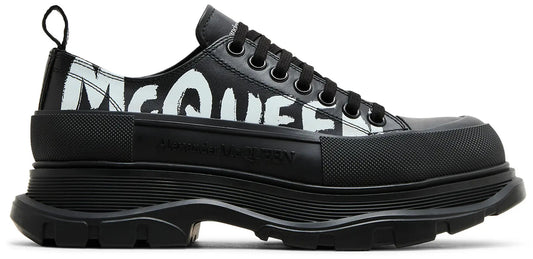 Alexander McQueen Tread Slick Graffiti Logo Black & White Low-Top Sneakers (Clearance Sale)