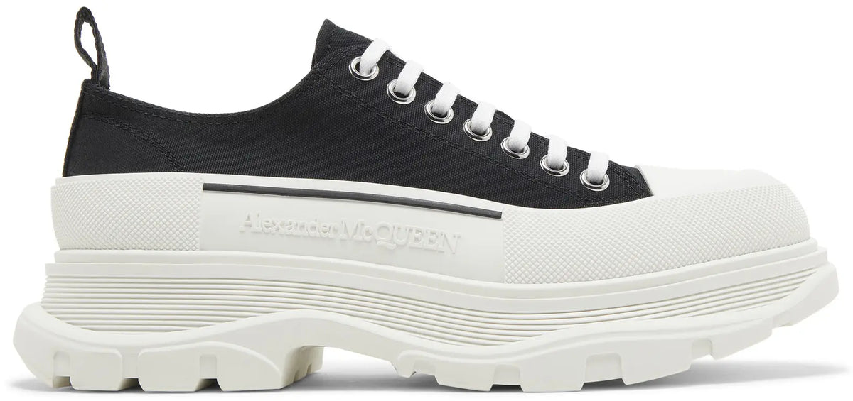 Alexander McQueen Tread Slick Graffiti Logo Black & White Low-Top Sneakers (Clearance Sale)