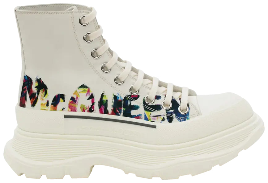Alexander McQueen Tread Slick All-White Chunky High-Top Sneaker Boots (Clearance Sale)
