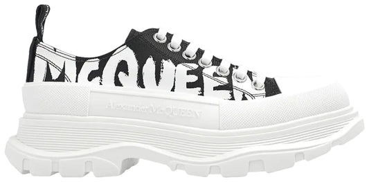 Alexander McQueen Tread Slick Graffiti Logo Black & White Low-Top Sneakers (Clearance Sale)