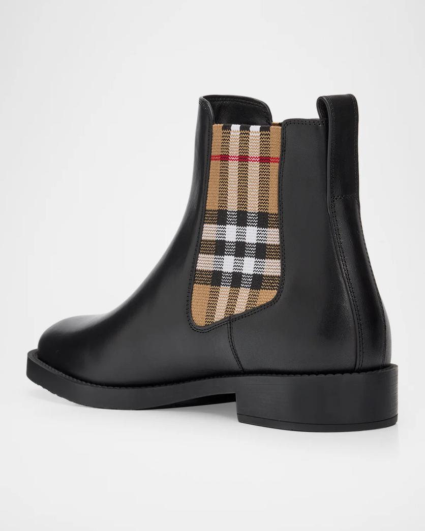Burberry Check Leather Chelsea Boots in Black(Clearance)