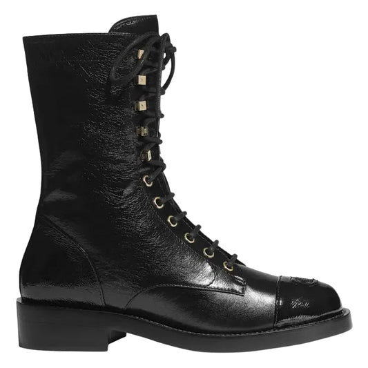 Chanel Black Lace-Up Combat Boots (Clearance Sale)