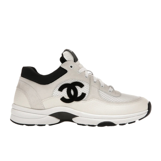Chanel White & Black CC Logo Low-Top Sneakers (Clearance Sale)
