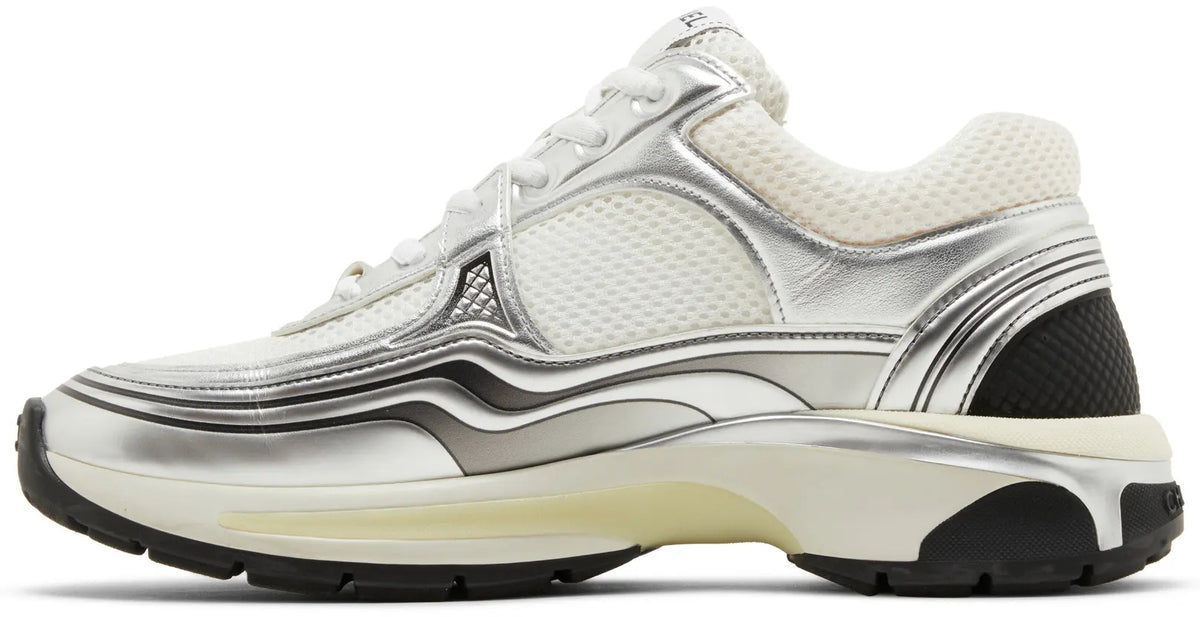 Chanel Silver & White Runner Sneakers CC Logo Low-Top Sneakers (Clearance)
