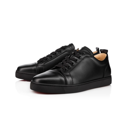 Christian Louboutin Louis Junior Low-Top Sneaker — Black Smooth Leather