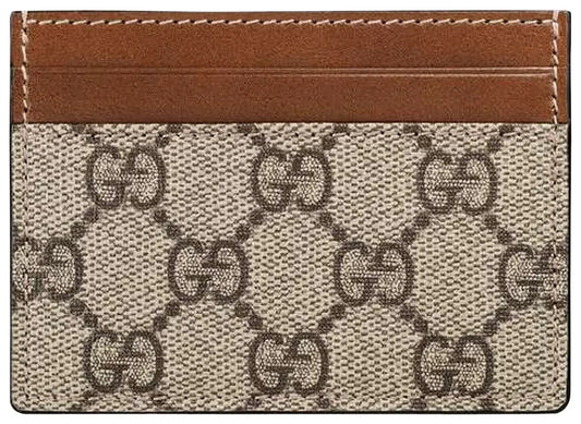 Gucci Ophidia GG Supreme Card Case – Beige/Ebony with Brown Leather Trim(Clearance)