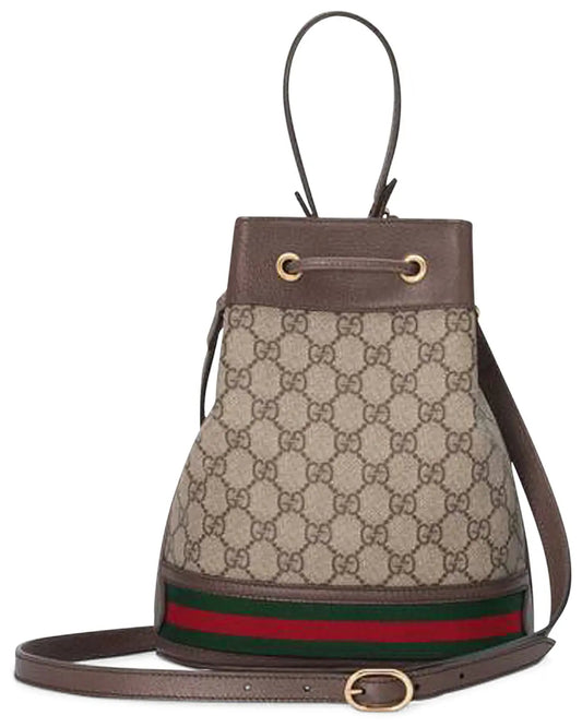 Gucci GG Monogram Drawstring Bucket Bag - Beige & Brown (Clearance Sale)