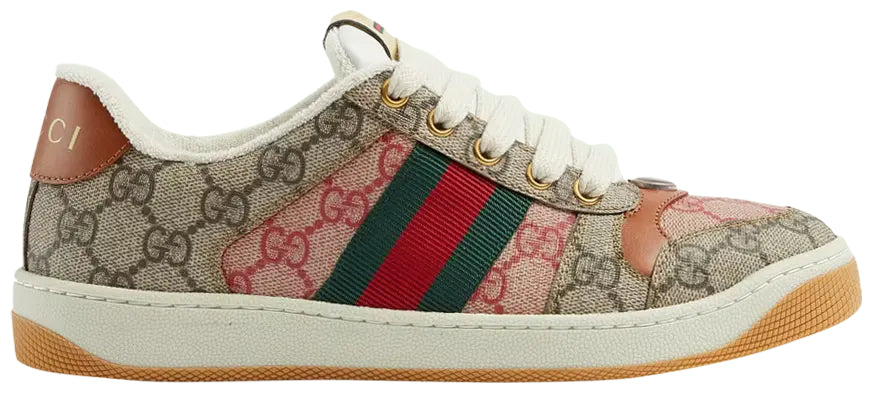 Gucci Beige GG Floral Low-Top Sneakers with Green & Red Stripes (Clearance Sale)