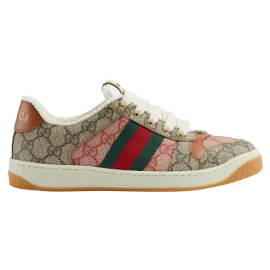 Gucci Beige GG Floral Low-Top Sneakers with Green & Red Stripes (Clearance Sale)