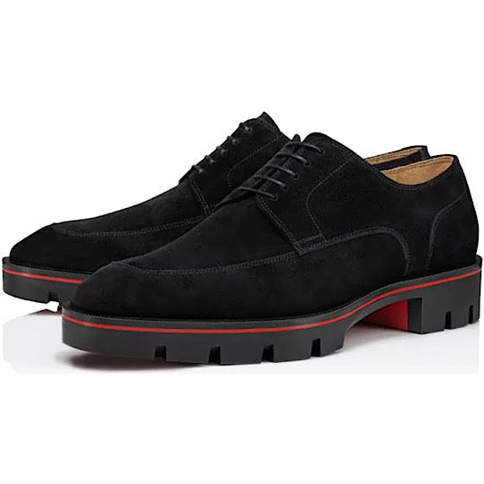 Christian Louboutin Davisol Black Leather Lug-Sole Derby Shoes (Clearance Sale)