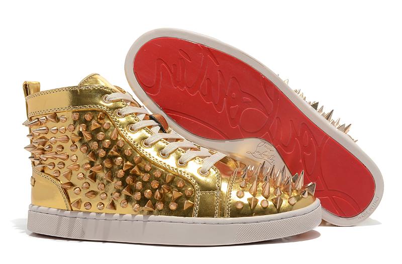 Christian Louboutin Metallic Gold Spiked High-Top Sneakers (Clearance Sale)