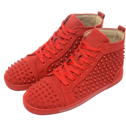Christian Louboutin Red Studded High-Top Sneakers (Clearance Sale)