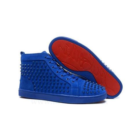 Christian Louboutin Deep Blue High-Top Sneakers with Red Soles (Clearance Sale)