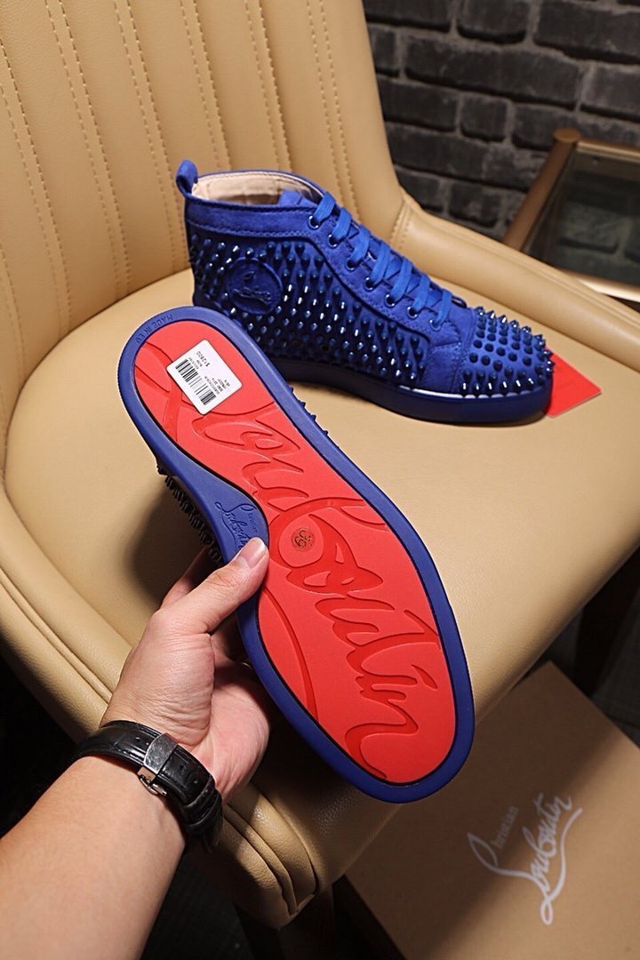 Christian Louboutin Deep Blue High-Top Sneakers with Red Soles (Clearance Sale)