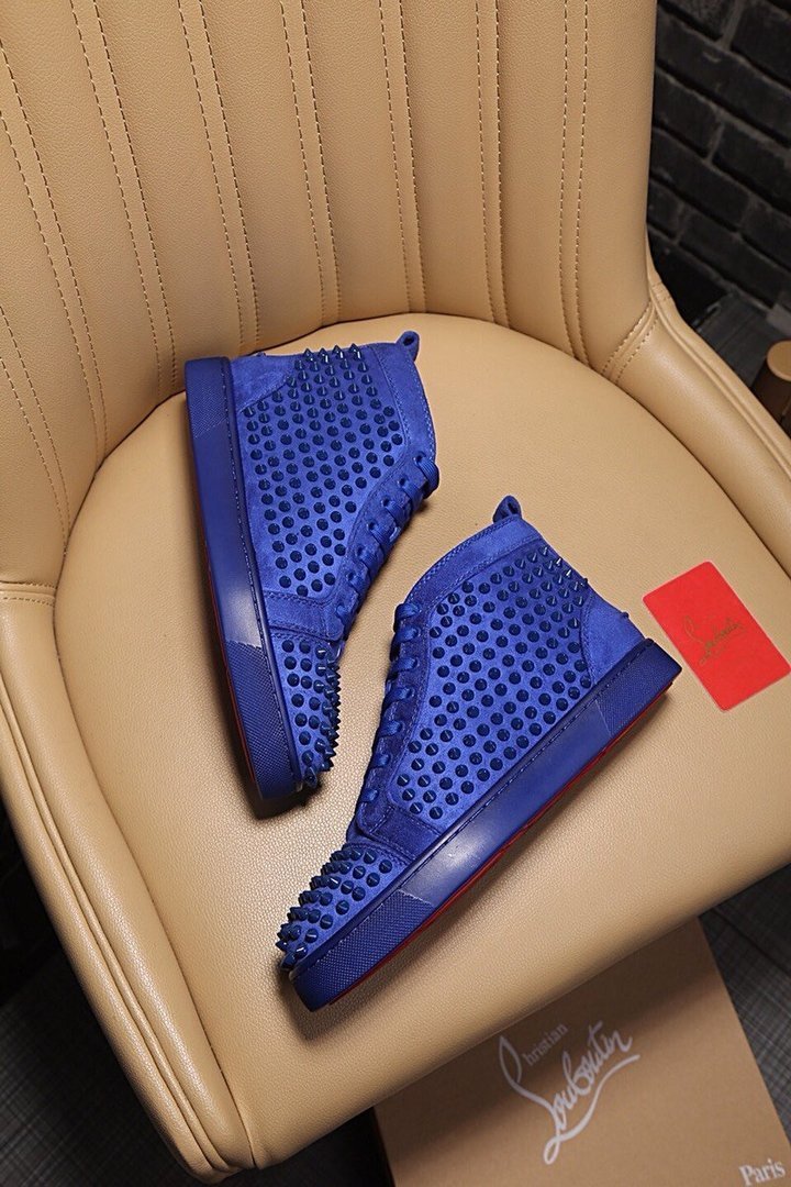 Christian Louboutin Deep Blue High-Top Sneakers with Red Soles (Clearance Sale)