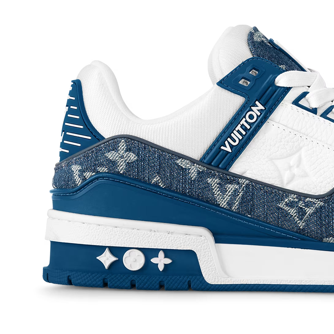 Louis Vuitton LV Trainer Sneaker White Blue Monogram Denim (Clearance)