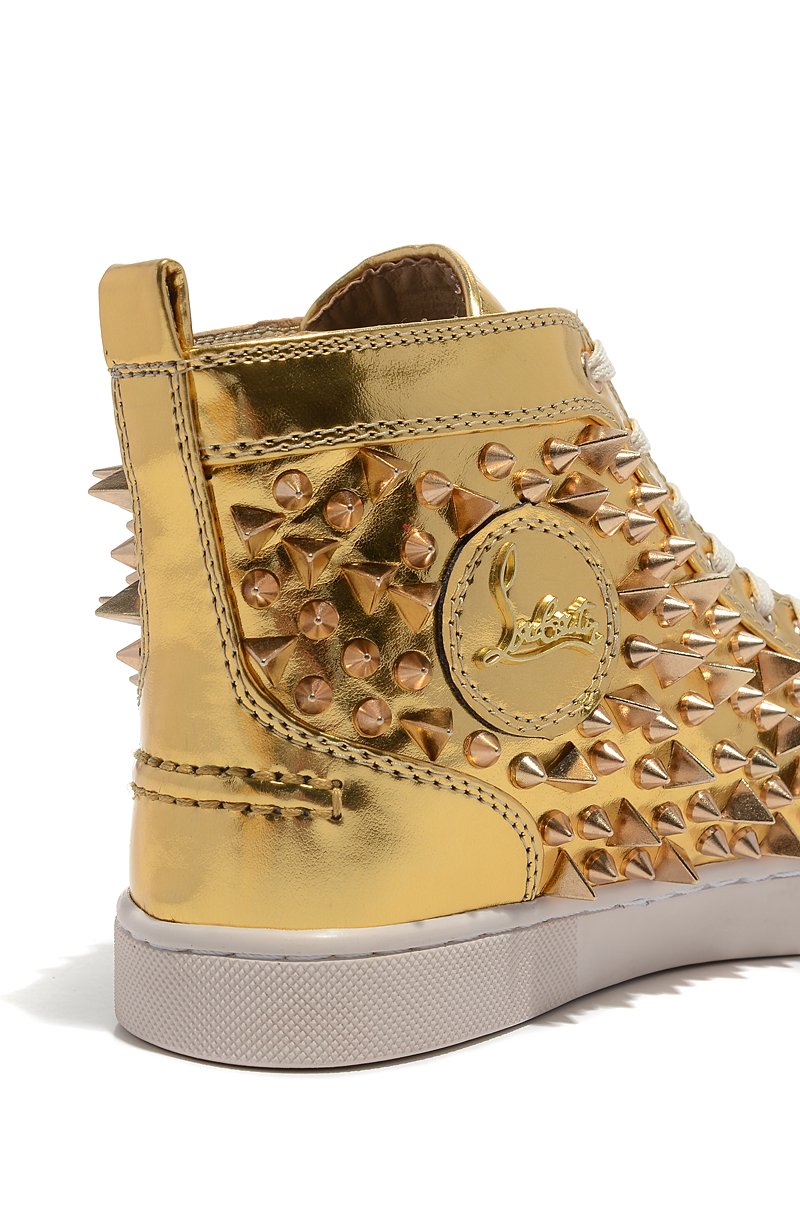 Christian Louboutin Metallic Gold Spiked High-Top Sneakers (Clearance Sale)